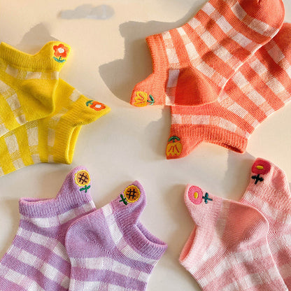 Children’s Embroidered Cartoon Boat Socks 4-Pair Pack 5 Designs Ages 1-12