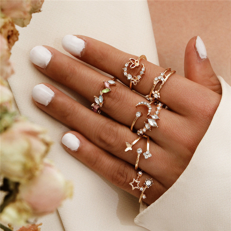 Women's Alloy Ring Set with Gemstone Inlay | 26 Designs | Stackable Rings