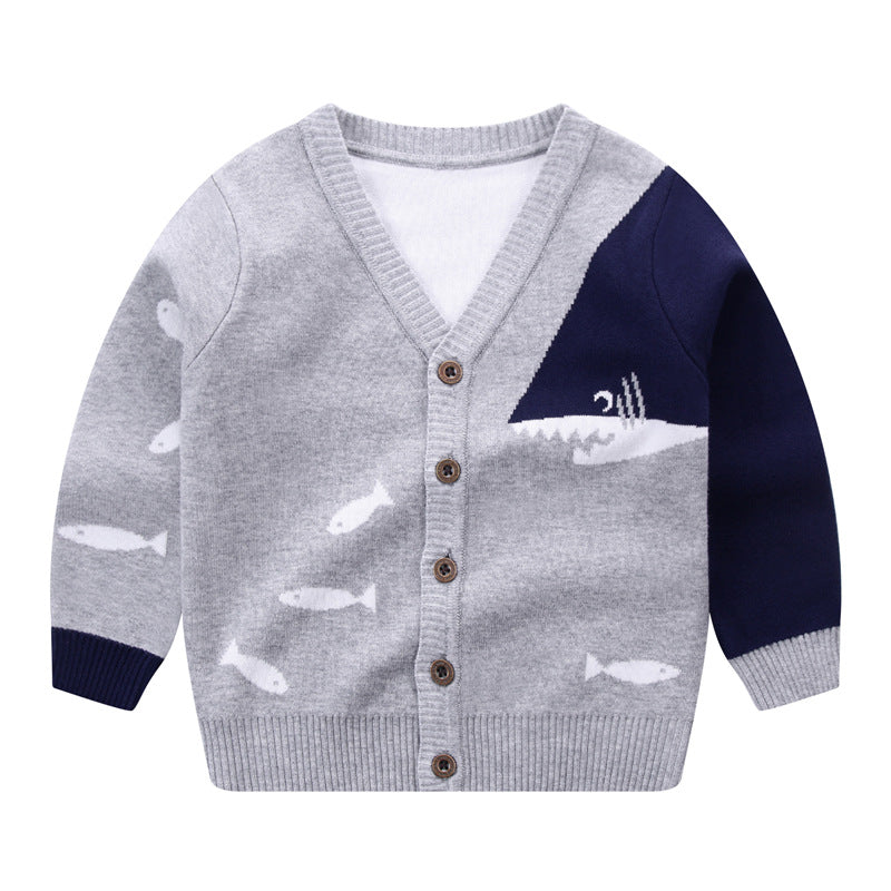 Boys V-Neck Button-Up Fine Knit Cardigan