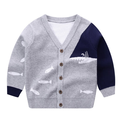 Boys V-Neck Button-Up Fine Knit Cardigan
