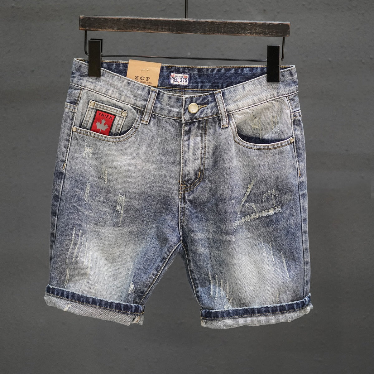 Men's Ripped Denim Cropped Jeans | Straight Leg Frayed Hem W27-34
