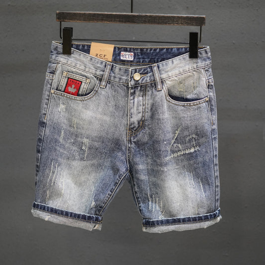 Men's Ripped Denim Cropped Jeans | Straight Leg Frayed Hem W27-34