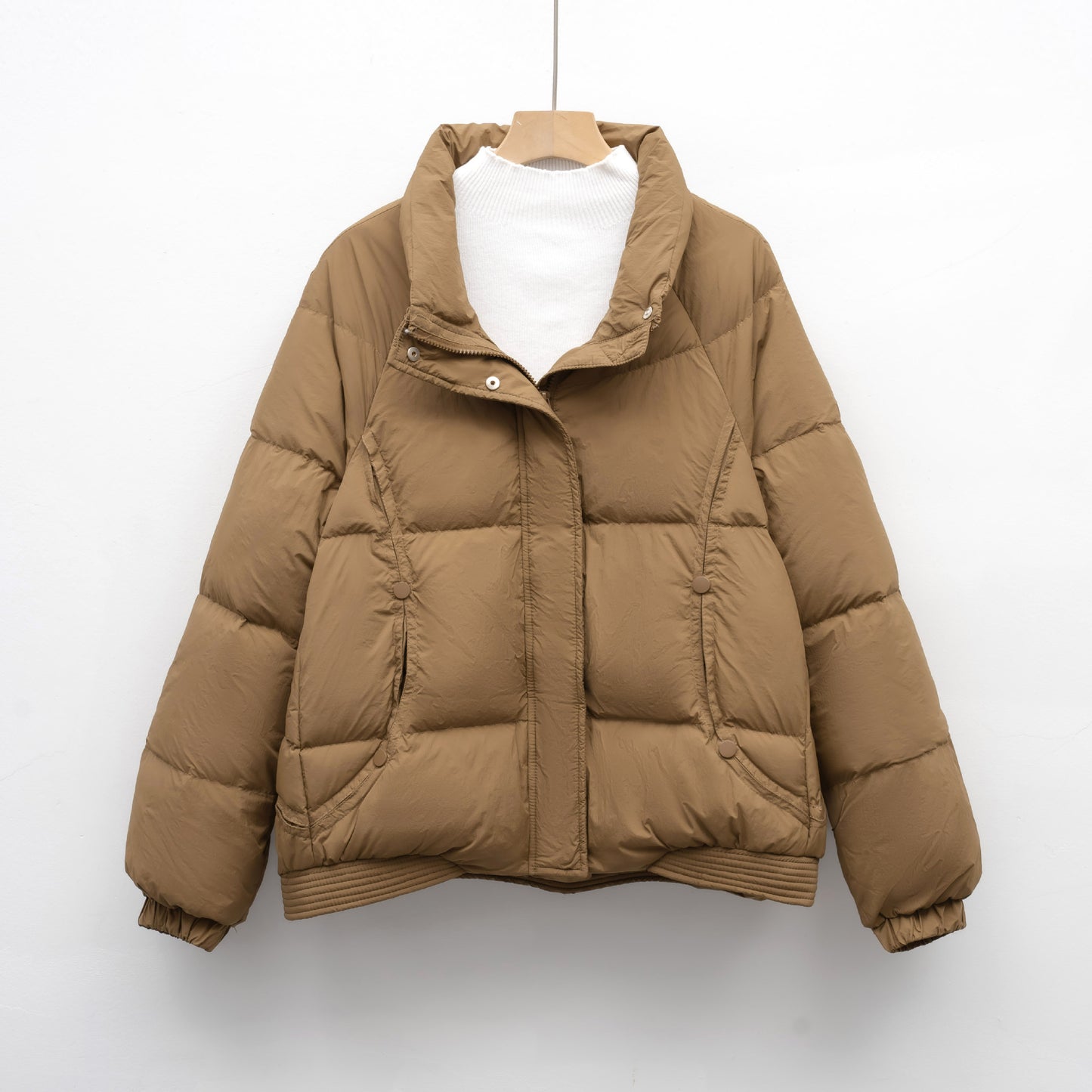 Women's Petite Thick Loose Duck Down Coat With Stand-up Collar For Warmth