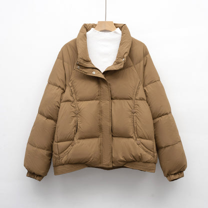 Women's Petite Thick Loose Duck Down Coat With Stand-up Collar For Warmth