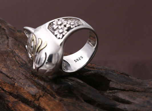 Men's S925 Sterling Silver Prajna Hannya Mask Ring – Japanese Retro Thai Silver Band