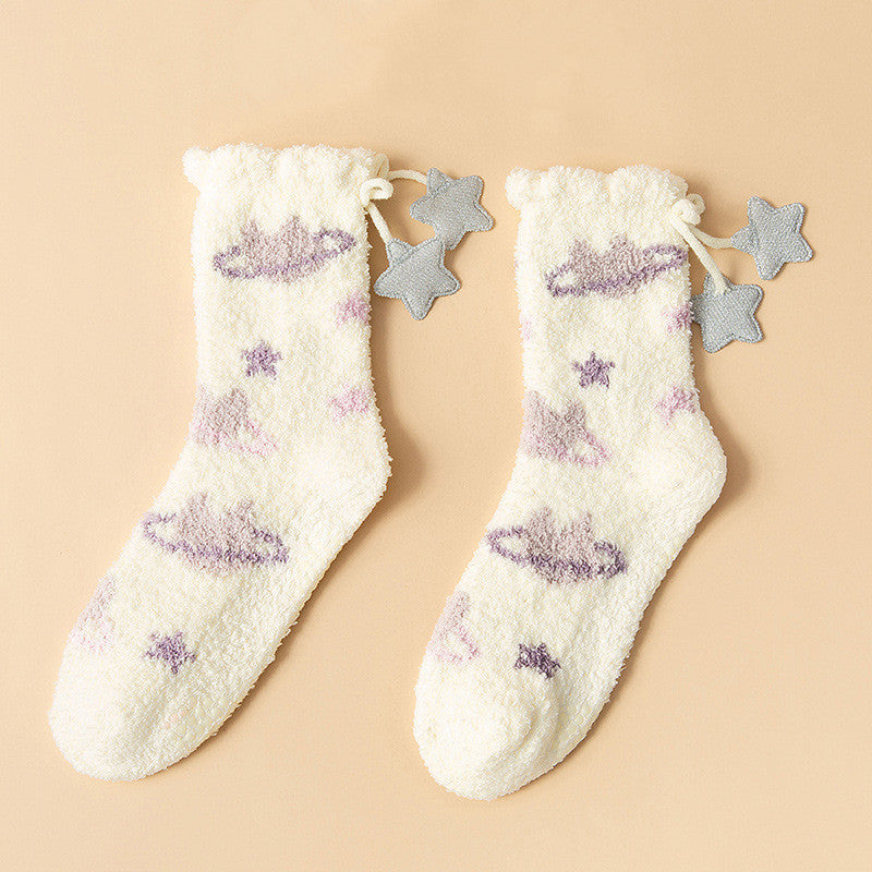 Women’s Japanese Coral Fleece Cartoon Socks Thick Winter 6 Designs