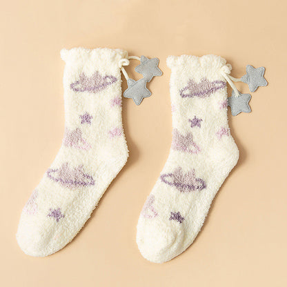 Women’s Japanese Coral Fleece Cartoon Socks Thick Winter 6 Designs