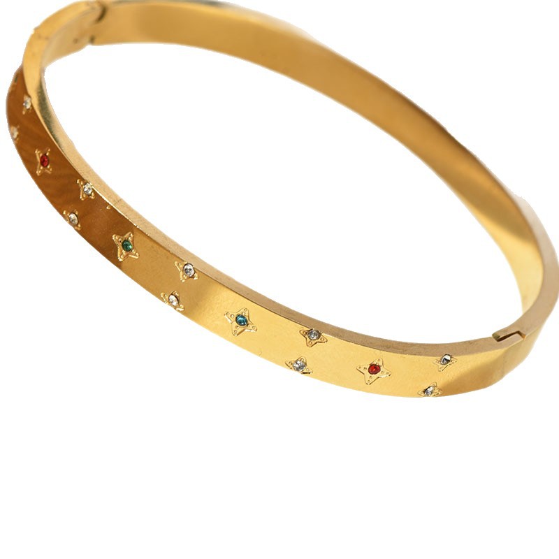 Sunflower Crystal Cuff Bracelet | Vintage Gold Titanium Steel Bangle