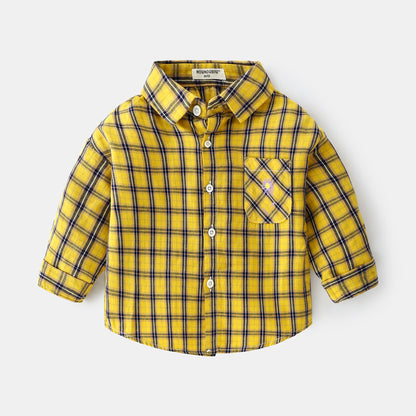 Boys' Long Sleeve Plaid Lapel Shirt | 100% Cotton, Smart Casual