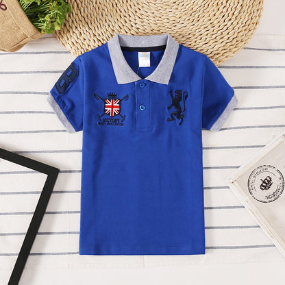 Boys' Short Sleeve Cotton Polo Shirt | Lapel Collar Kids Top 90–165cm