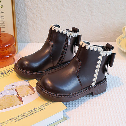 Girls' Velvet-Lined Leather Boots – Soft Sole