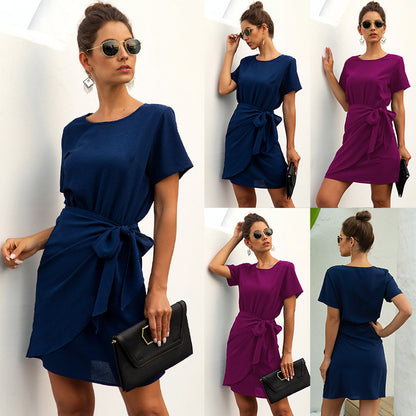 Round Neck Irregular Hem Midi Dress | High Waist | S-XL