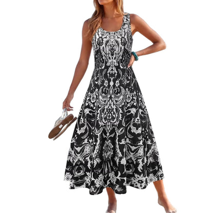 Women's Printed Strapless A-Line Midi Dress