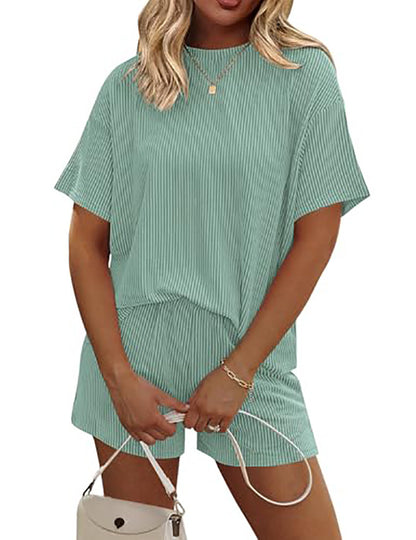 Women's Striped Casual Two-Piece Set — T-Shirt & Trousers