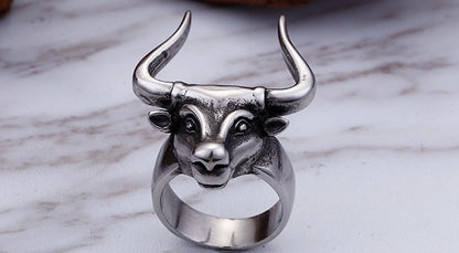 Men's Bull Head Ring – Bold Animal Statement Band US Sizes 8–12