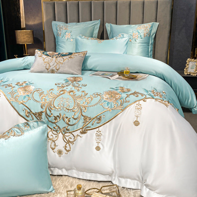 European Embroidered Luxury Bedding Set – 4-Piece Cotton Duvet Cover