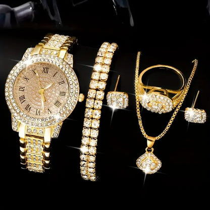 Women's 5-Piece Jewellery & Watch Gift Set – Crystal-Studded
