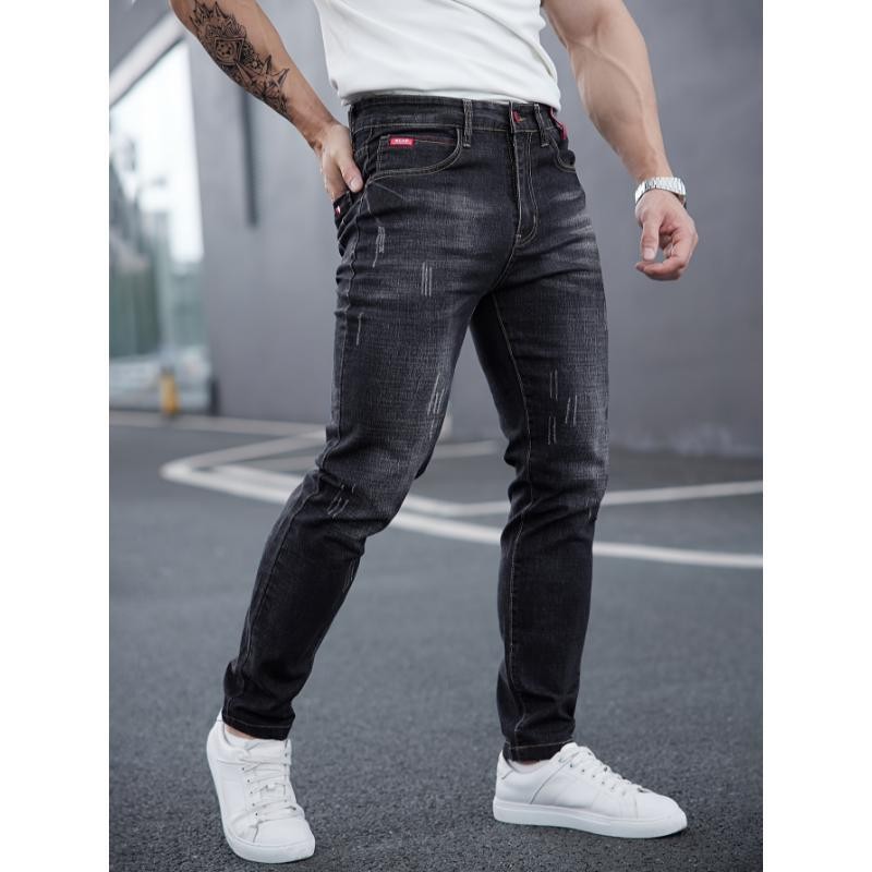 Men's Ripped Denim Jeans – Straight Leg Black & Blue, Waist Sizes 28–36