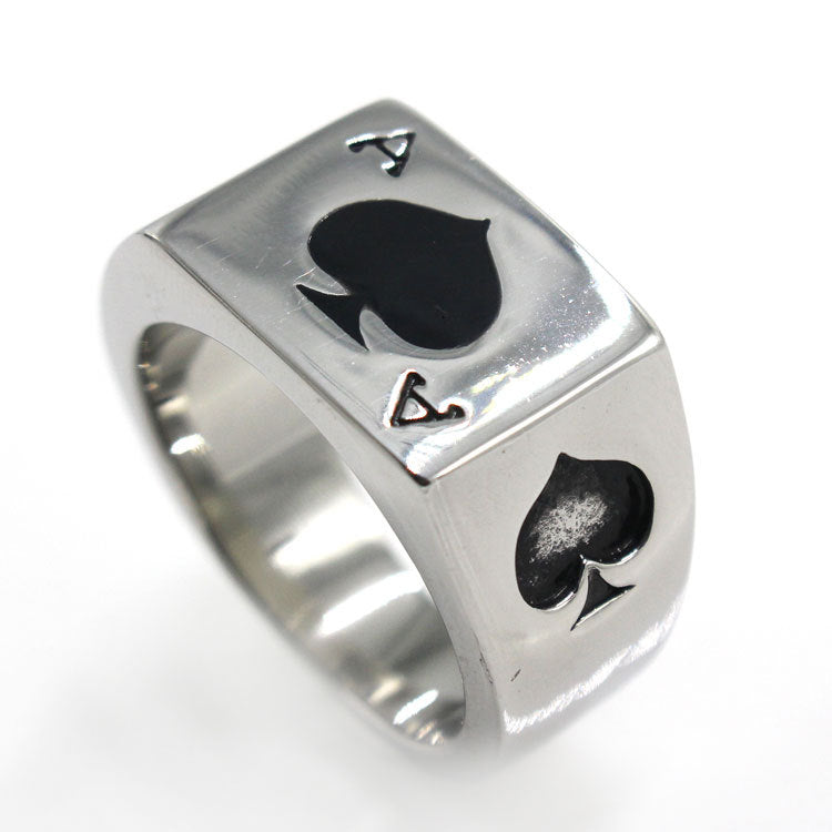 Men's 316L Titanium Steel Spades Ace Poker Ring – Statement Band Steel, Gold & Silver