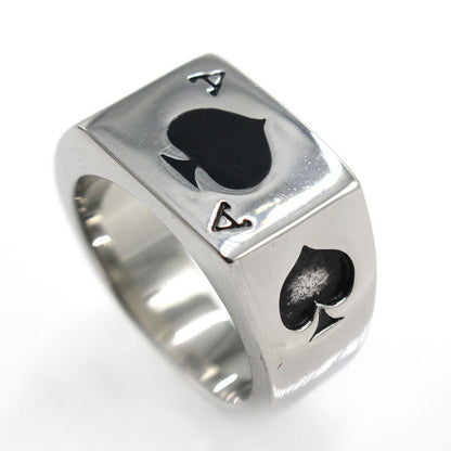 Men's 316L Titanium Steel Spades Ace Poker Ring – Statement Band Steel, Gold & Silver