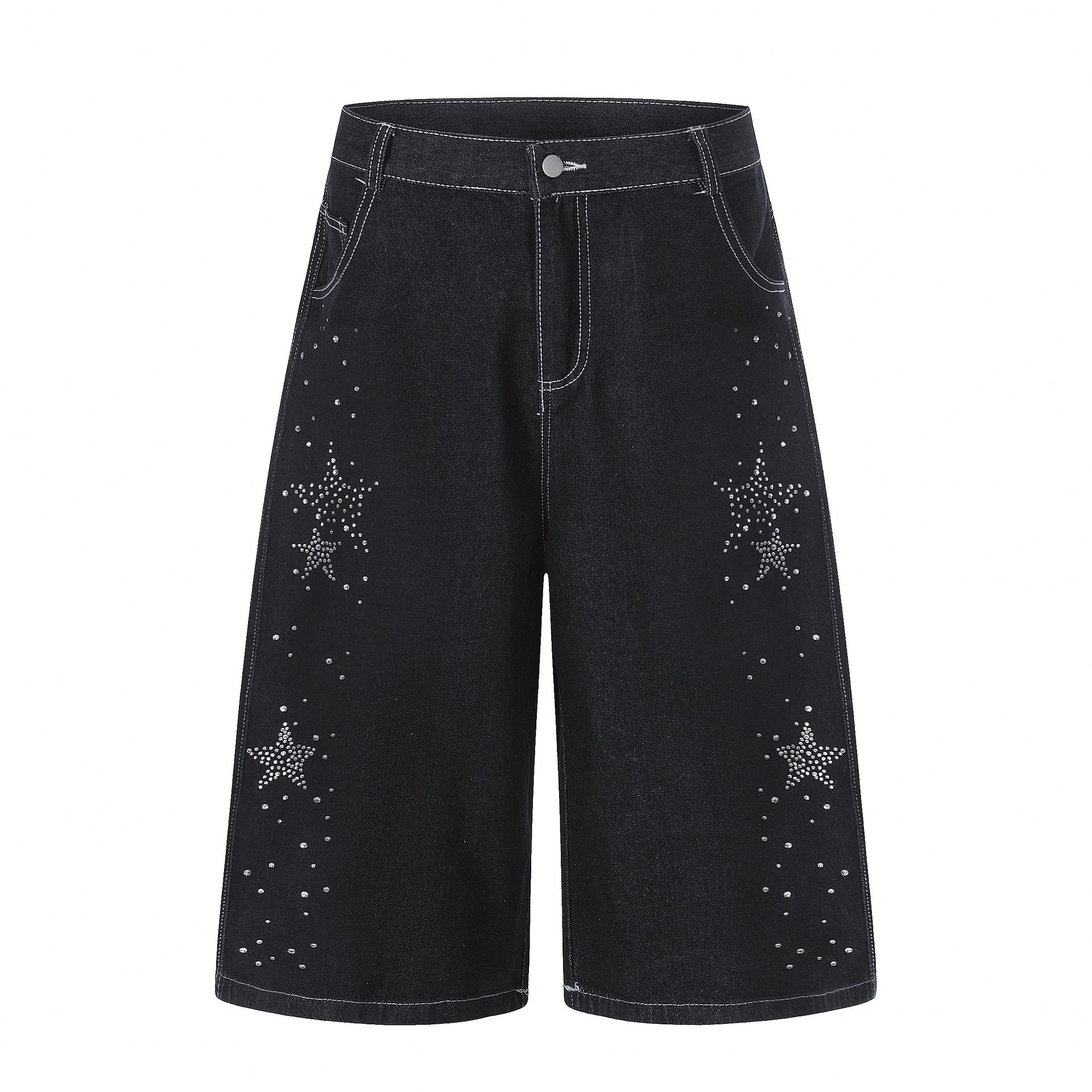 Women's Rhinestone Star Wide-Leg Cropped Jeans - Vintage Loose Fit