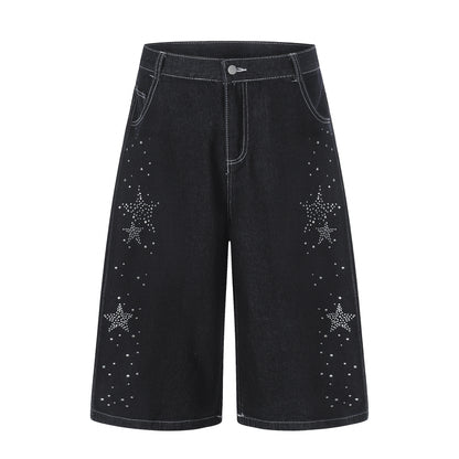 Women's Rhinestone Star Wide-Leg Cropped Jeans - Vintage Loose Fit