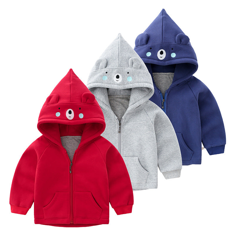 Children's Thickened Cotton Zip-Up Hooded Jacket | Cartoon Kids Coat