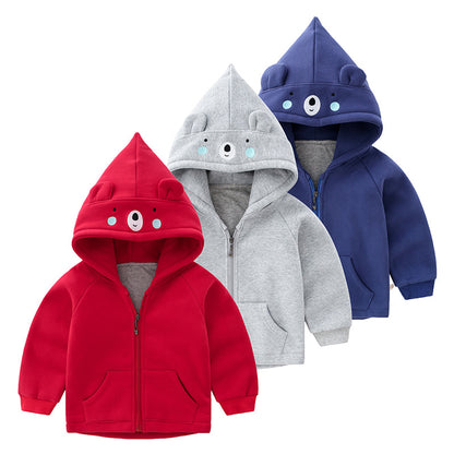 Children's Thickened Cotton Zip-Up Hooded Jacket | Cartoon Kids Coat