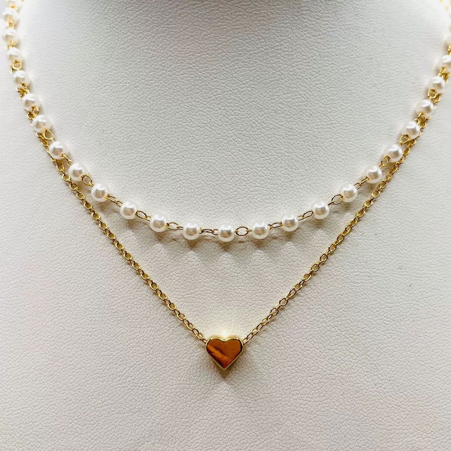 Pearl Heart Double-Layer Necklace | Light Luxury Alloy Pendant Necklace