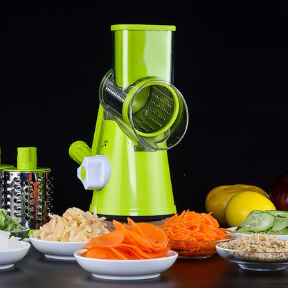 Drum Vegetable Shredder & Grater — 3-in-1 Rotary Mandoline Slicer with Suction Base