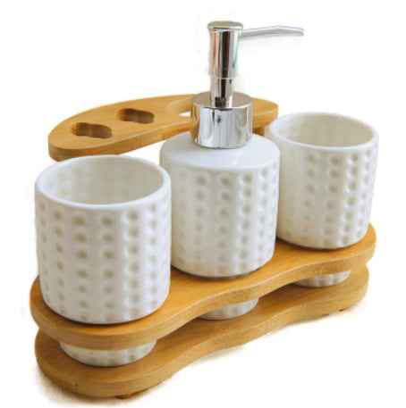 Wooden Frame Bathroom Accessories Set – 5-Piece Bath Organiser