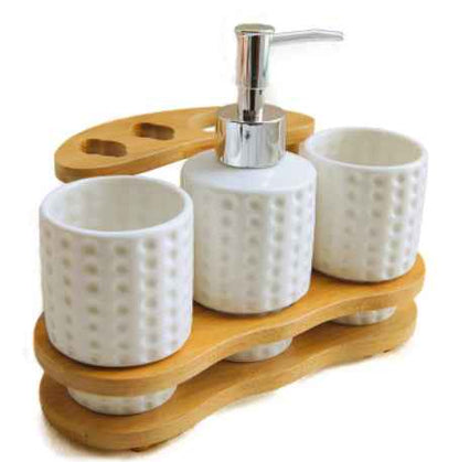 Wooden Frame Bathroom Accessories Set – 5-Piece Bath Organiser