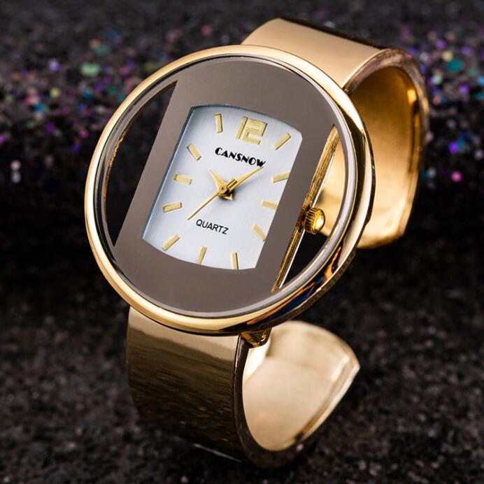 Women's Cuff Bangle Quartz Bracelet Watch | Adjustable Steel Band Dress Watch in 8 Finishes