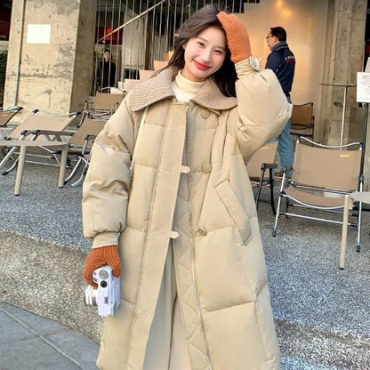 Women's Padded Long Coat – Turn-Down Collar | 4 Colours | Sizes S–2XL