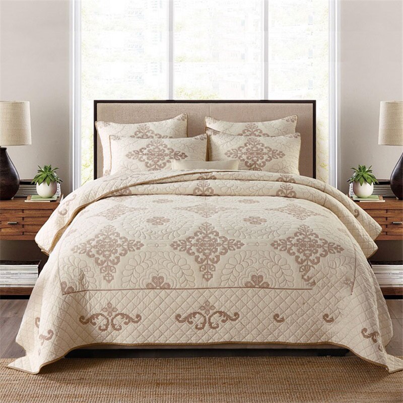Quilted Pure Cotton Bedding Set – Washed Embroidered 3-Piece Duvet Cover