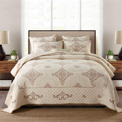 Quilted Pure Cotton Bedding Set – Washed Embroidered 3-Piece Duvet Cover