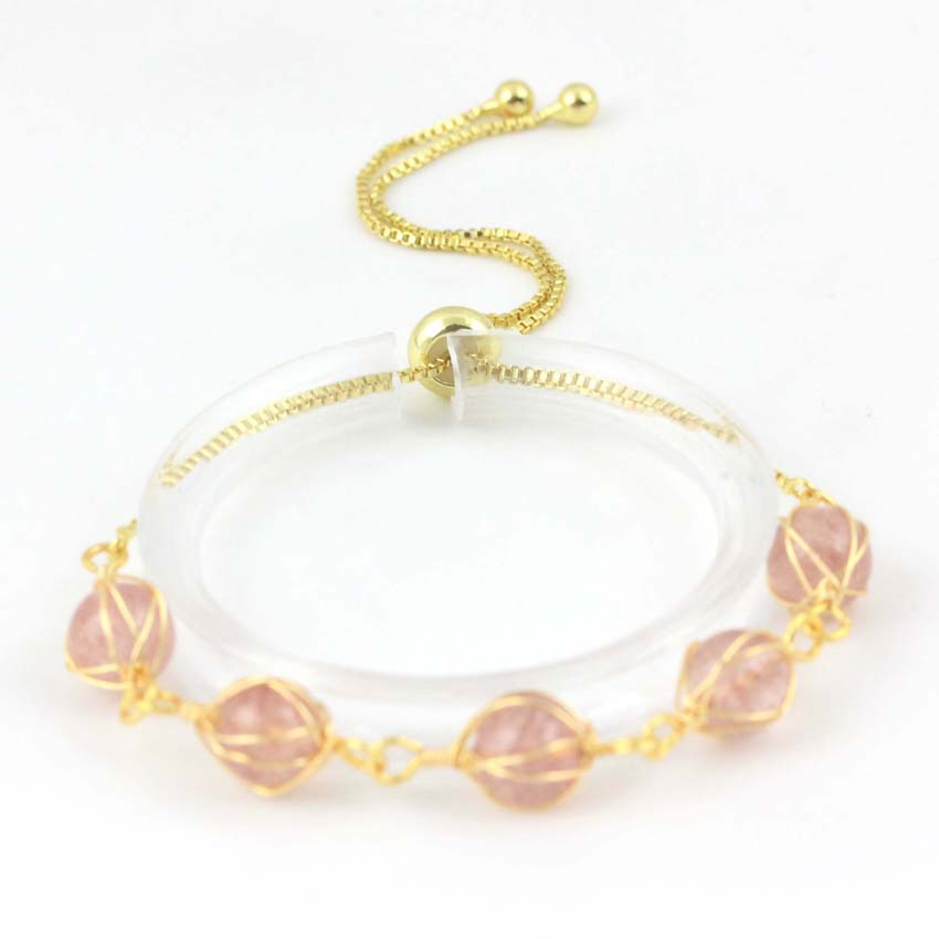 Natural Stone Bead Bracelet with Gold Extension Chain