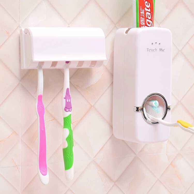 Wall-Mounted Toothbrush Holder Set – Plastic & Silicone Bathroom Organiser