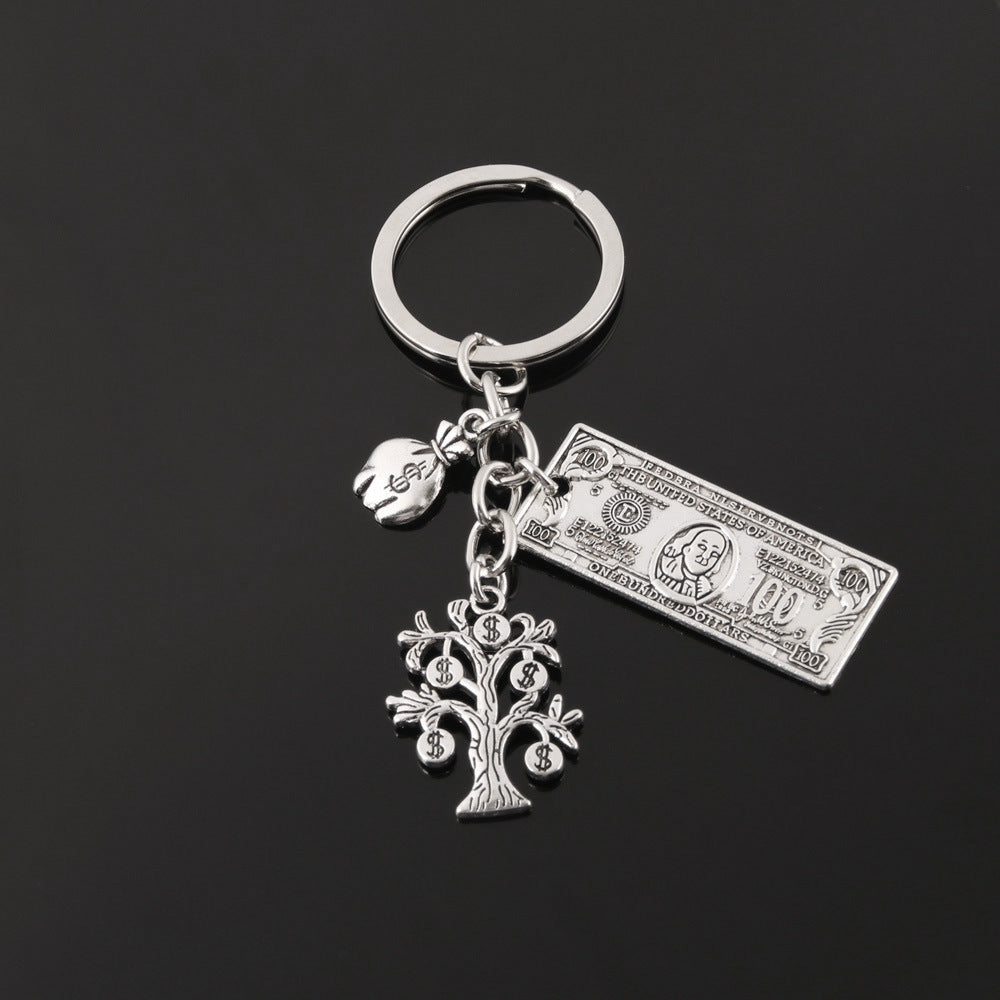 Money Theme Alloy Keychain | Dollar, Abacus & Money Tree Charm