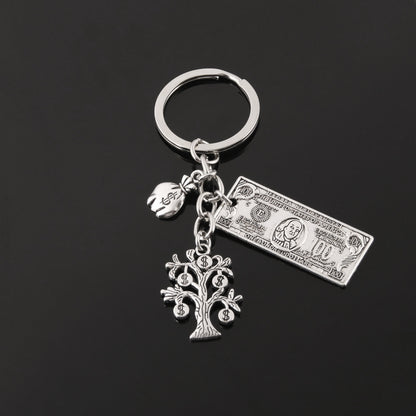 Money Theme Alloy Keychain | Dollar, Abacus & Money Tree Charm