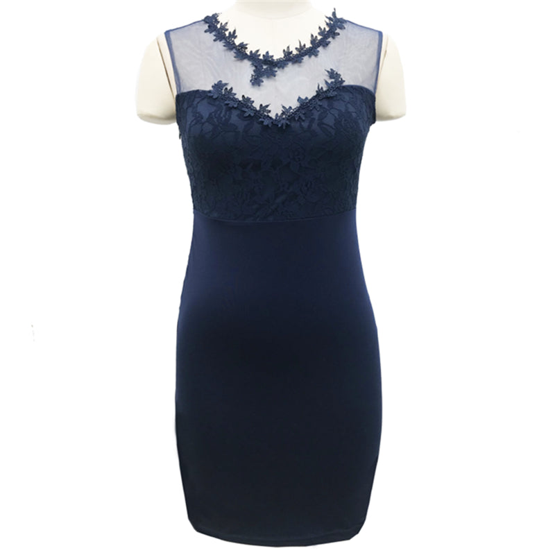 Blue Lace Pencil Midi Dress | Cotton Blend