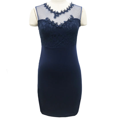 Blue Lace Pencil Midi Dress | Cotton Blend