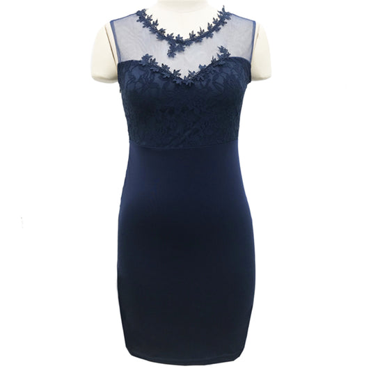 Blue Lace Pencil Midi Dress | Cotton Blend