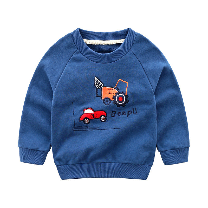 Children's Cartoon Print Loopback Cotton Pullover Sweatshirt | Boys Top