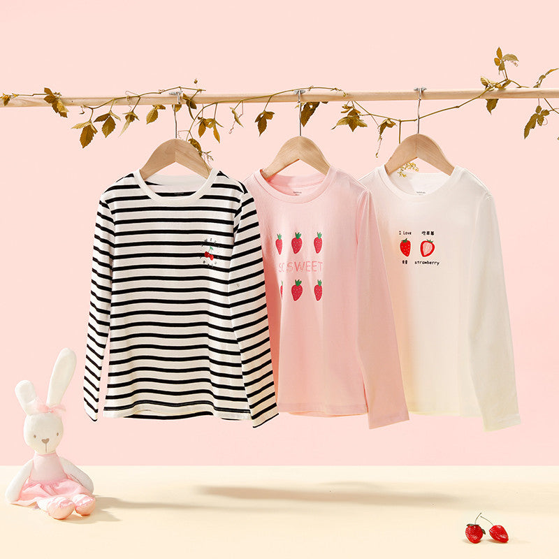 Girls Striped Cotton Long Sleeve Top | Ages 7–14, 3 Colours
