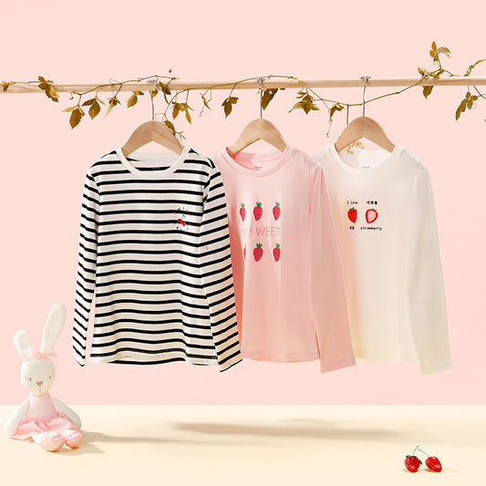Girls Striped Cotton Long Sleeve Top | Ages 7–14, 3 Colours