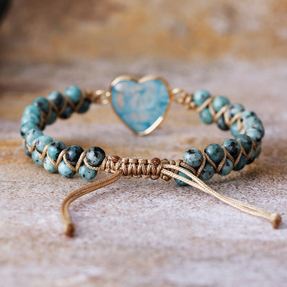 Natural Stone Teardrop Wrap Bracelet | Hand-Woven Adjustable Lapis Lazuli Bracelet