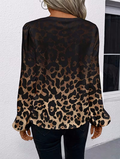 Women's Printed Puff-Sleeve V-Neck Blouse