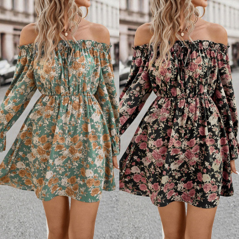 Women's Off-Shoulder Mini Dress with Princess Sleeves