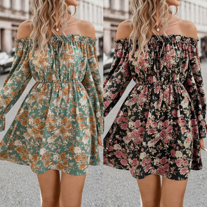 Women's Off-Shoulder Mini Dress with Princess Sleeves